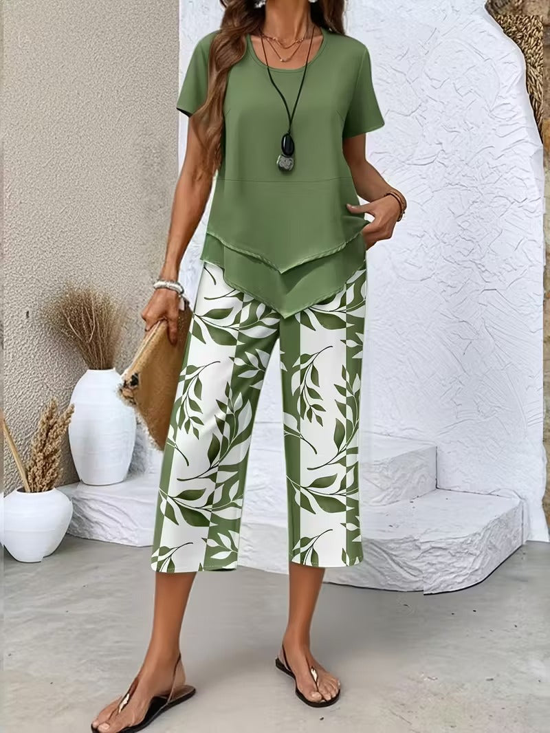 Women's Summer Layered Top and Wide-Leg Pants | 2-Piece Set