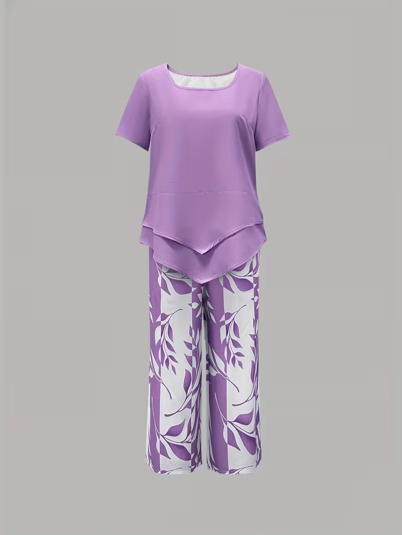 Women's Summer Layered Top and Wide-Leg Pants | 2-Piece Set