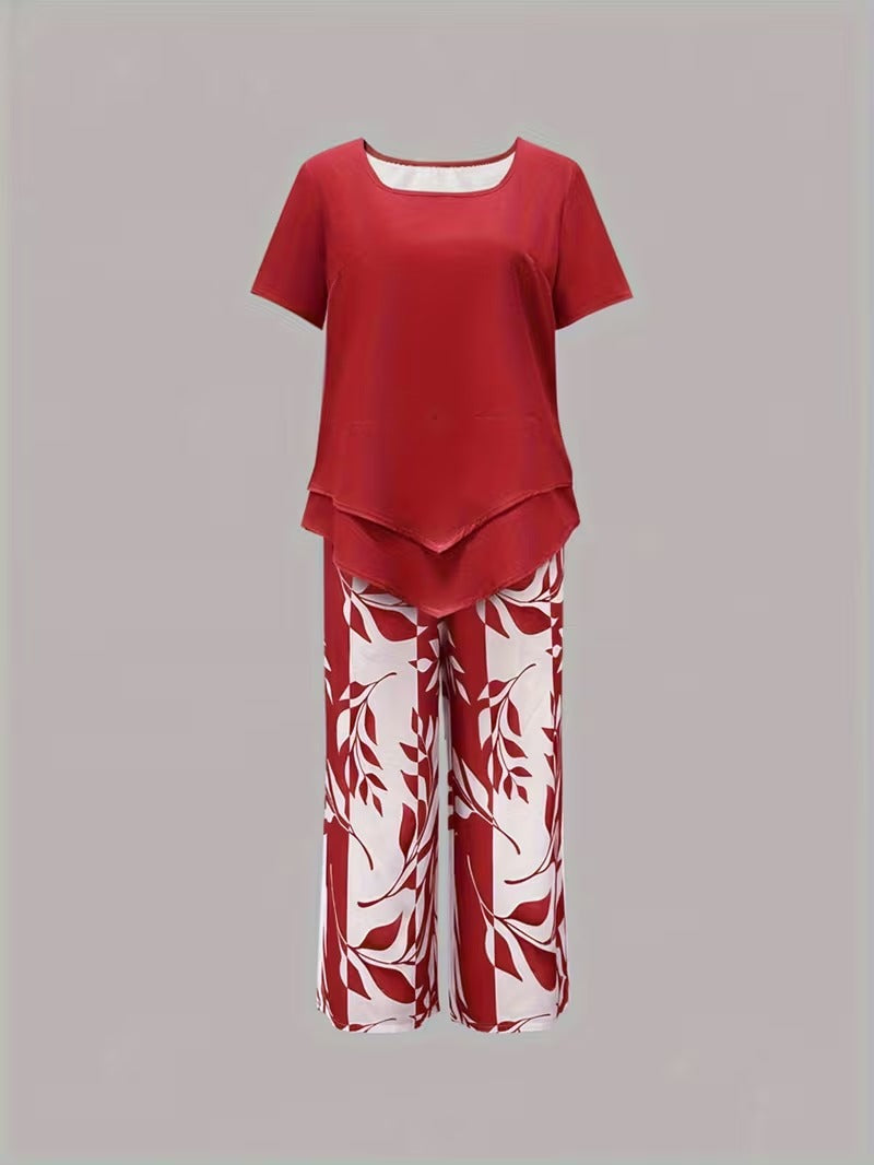 Women's Summer Layered Top and Wide-Leg Pants | 2-Piece Set