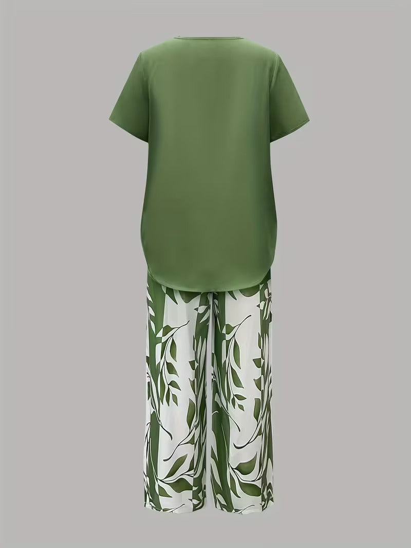 Women's Summer Layered Top and Wide-Leg Pants | 2-Piece Set