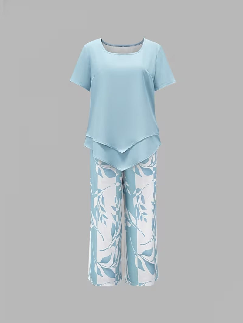 Women's Summer Layered Top and Wide-Leg Pants | 2-Piece Set