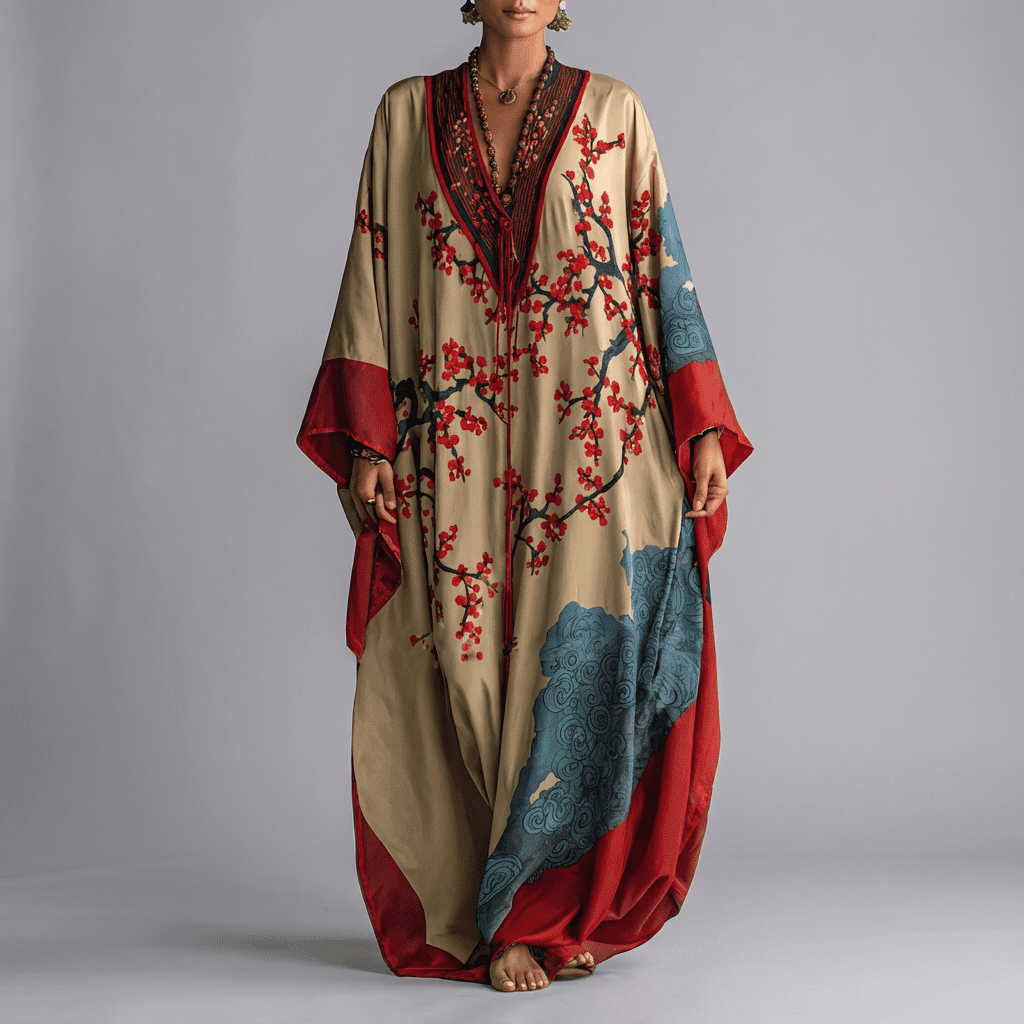 Women's Bohemian Floral Print Maxi Dress | Batwing Sleeve