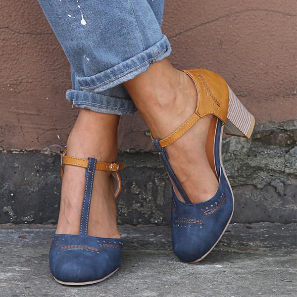 Women's Closed Toe Two-Tone Heeled Sandals | T-Strap
