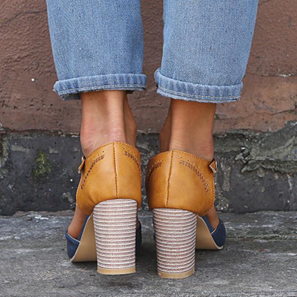 Women's Closed Toe Two-Tone Heeled Sandals | T-Strap