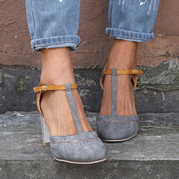 Women's Closed Toe Two-Tone Heeled Sandals | T-Strap
