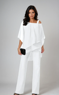 Women's Formal Two-Piece Set | Asymmetrical Top and Wide Leg Pants