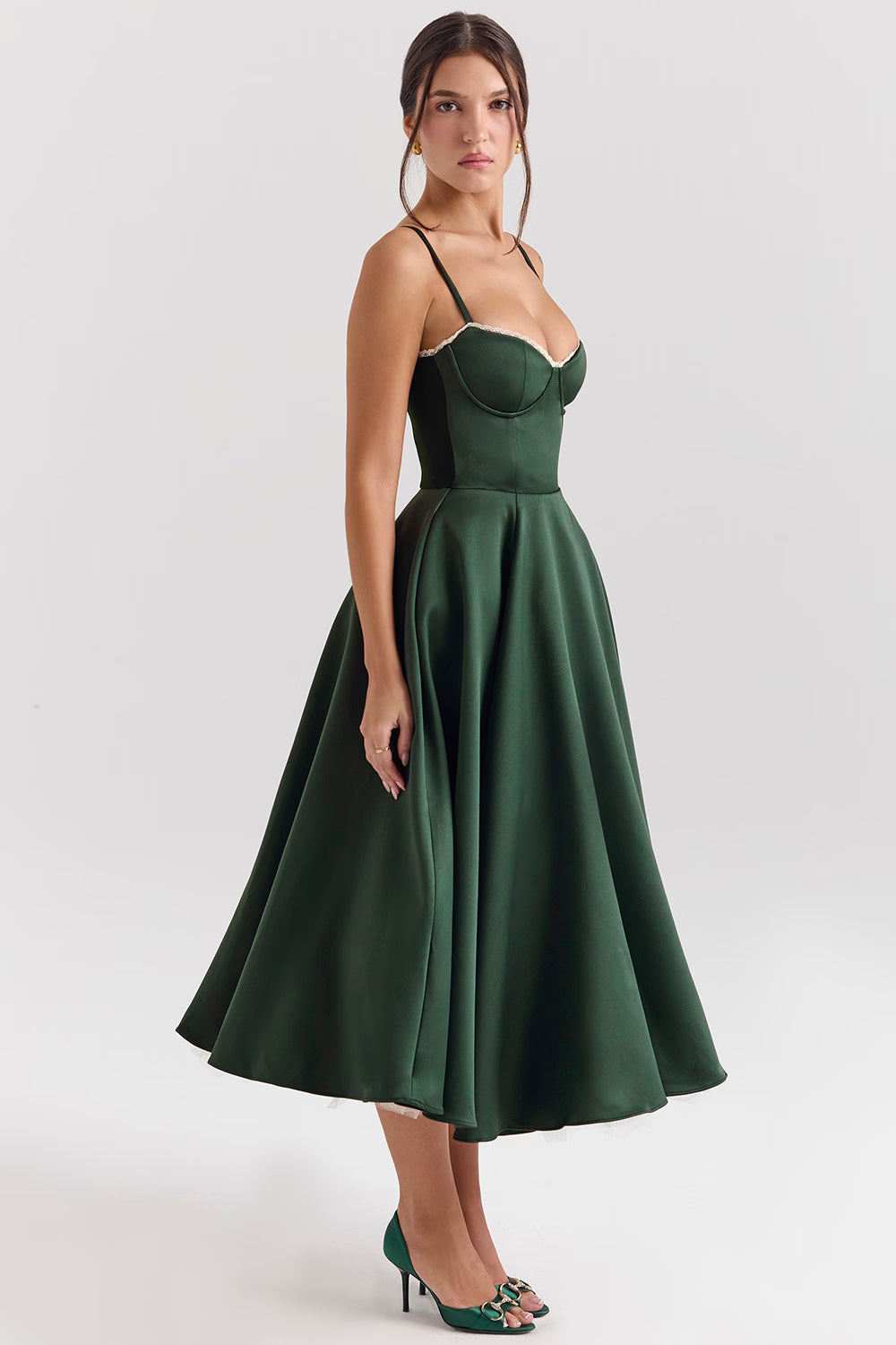 Women's Midi Evening Dress with Heart-Shaped Neckline
