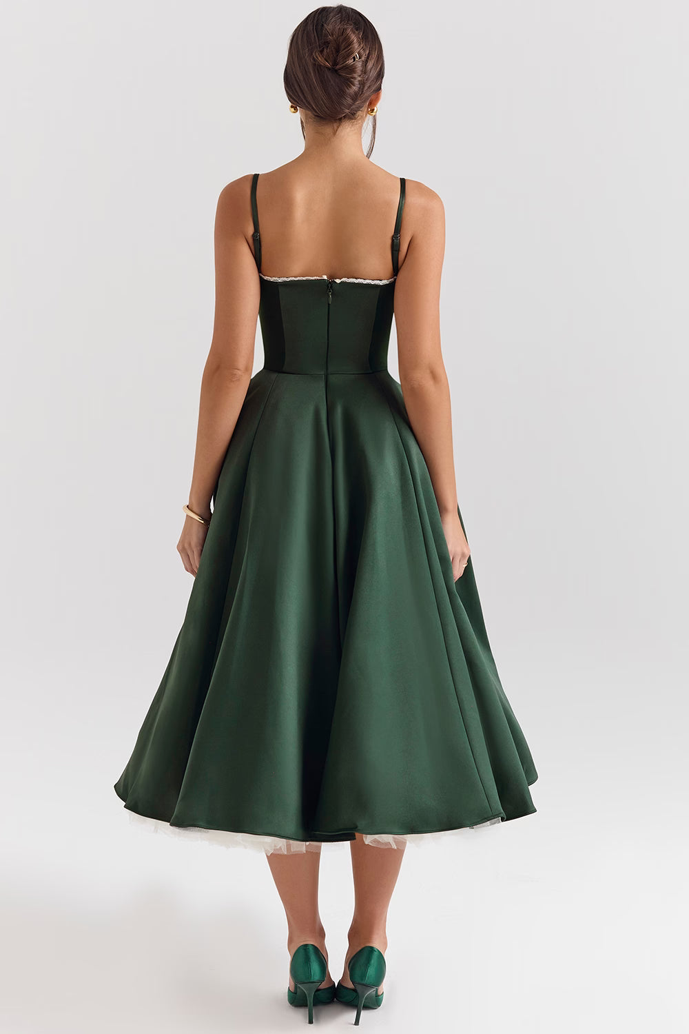 Women's Midi Evening Dress with Heart-Shaped Neckline
