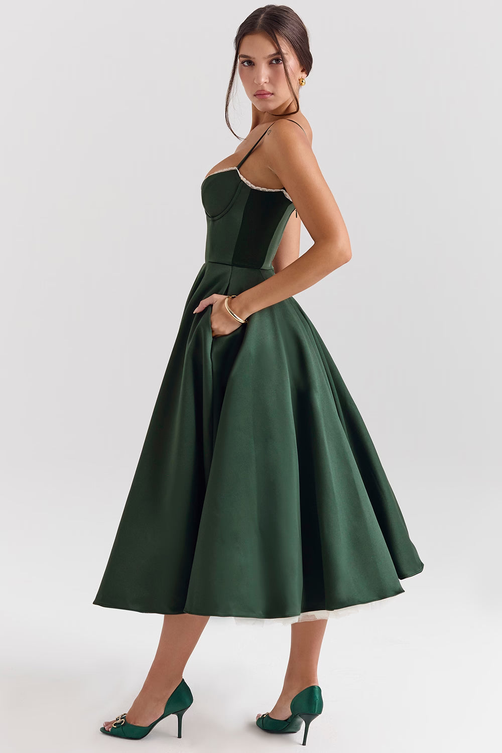 Women's Midi Evening Dress with Heart-Shaped Neckline