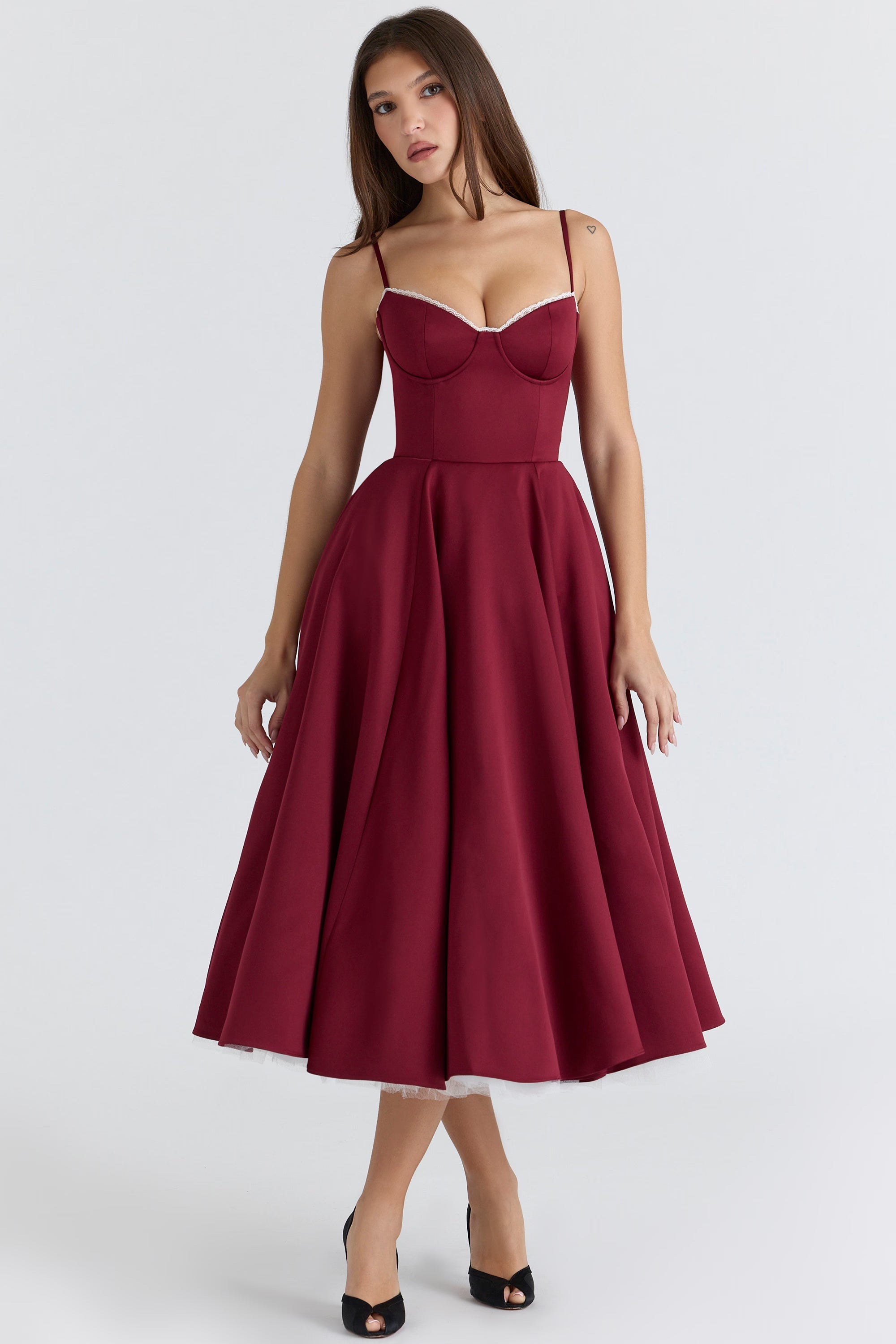 Women's Midi Evening Dress with Heart-Shaped Neckline