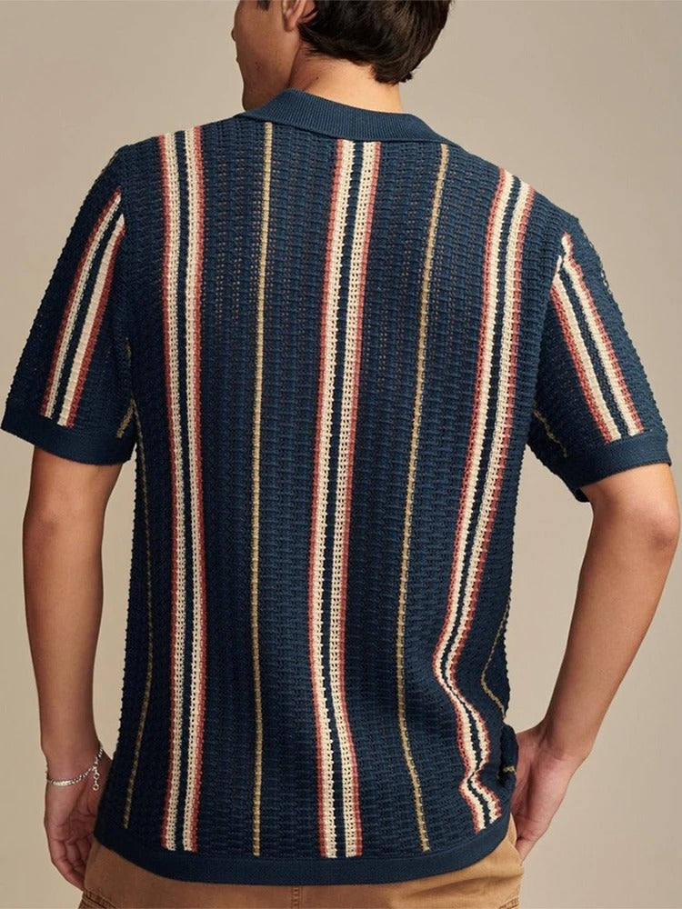 Men's Casual Knitted Striped Polo Shirt | Short Sleeve