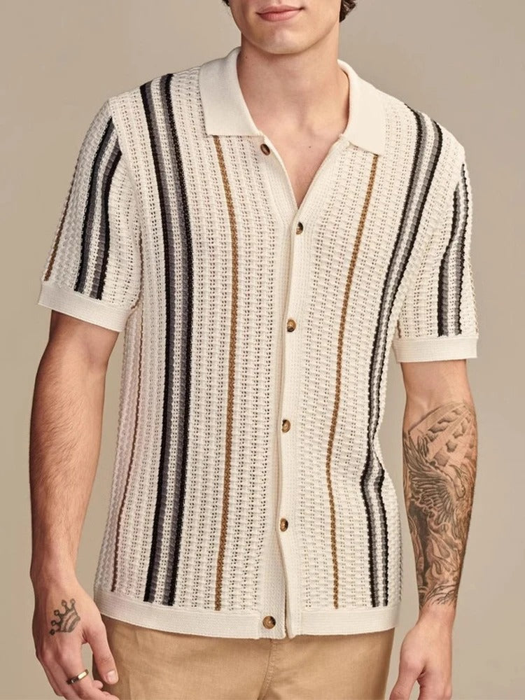 Men's Casual Knitted Striped Polo Shirt | Short Sleeve