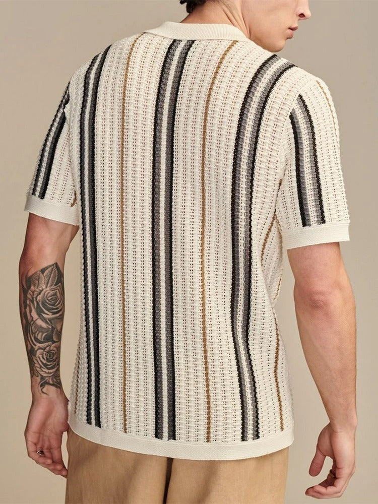 Men's Casual Knitted Striped Polo Shirt | Short Sleeve