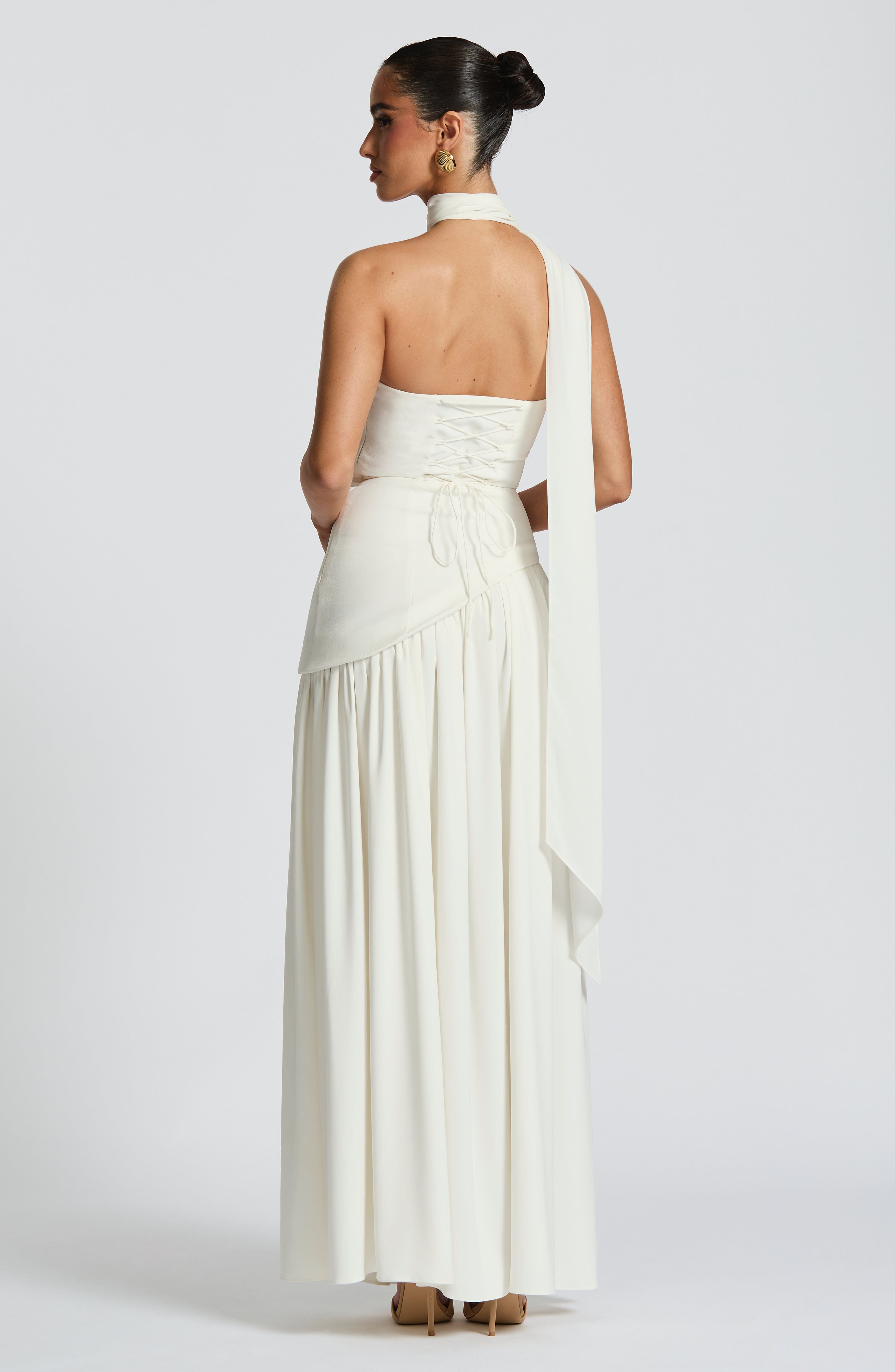 White Strapless Maxi Dress with Side Slit for Women - Maddalena