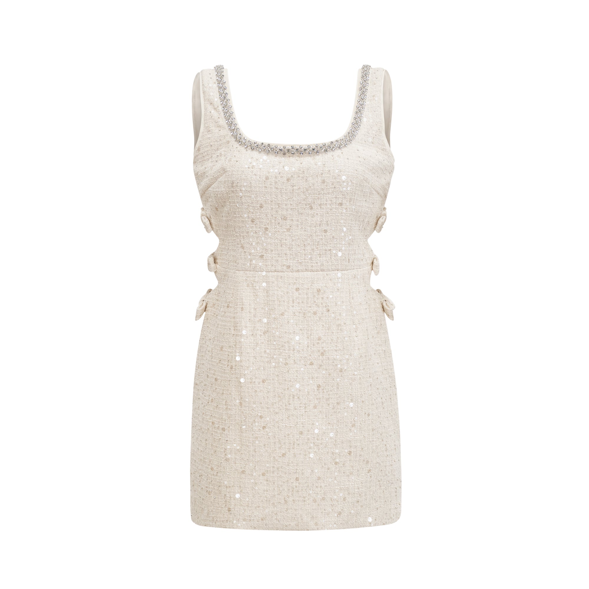 Baby Blue Tweed Mini Dress with Cut-Outs for Women - Nadia