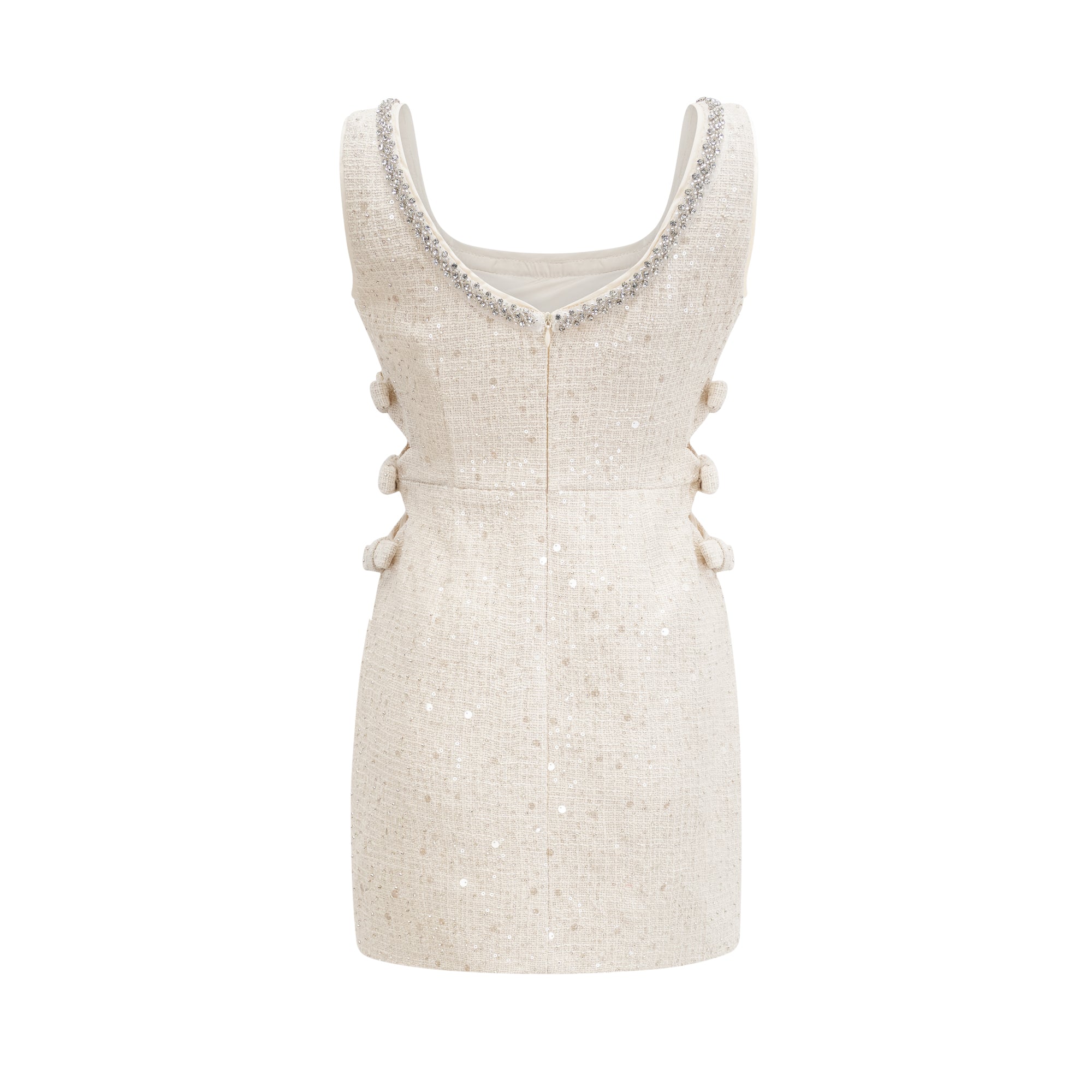 Baby Blue Tweed Mini Dress with Cut-Outs for Women - Nadia