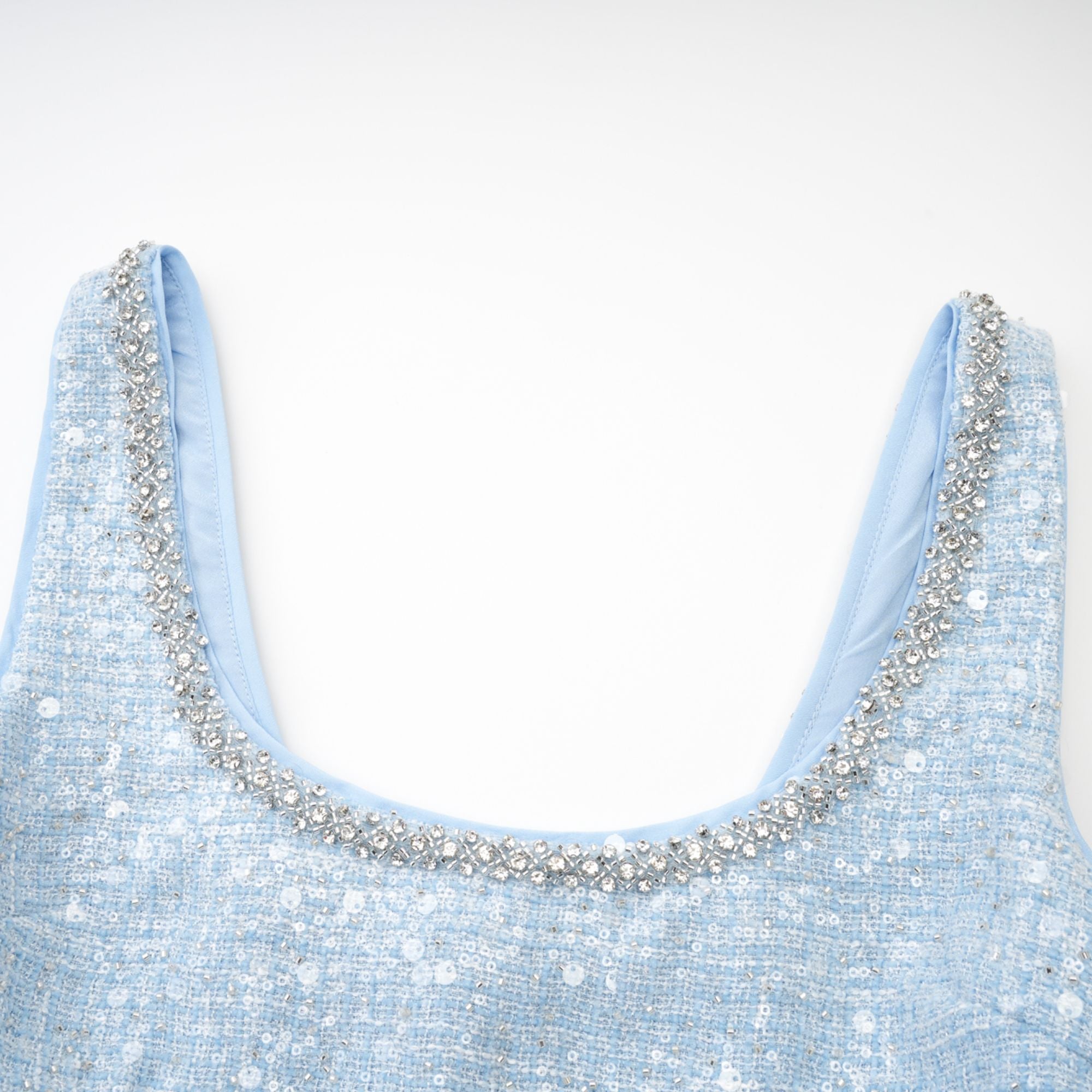 Baby Blue Tweed Mini Dress with Cut-Outs for Women - Nadia