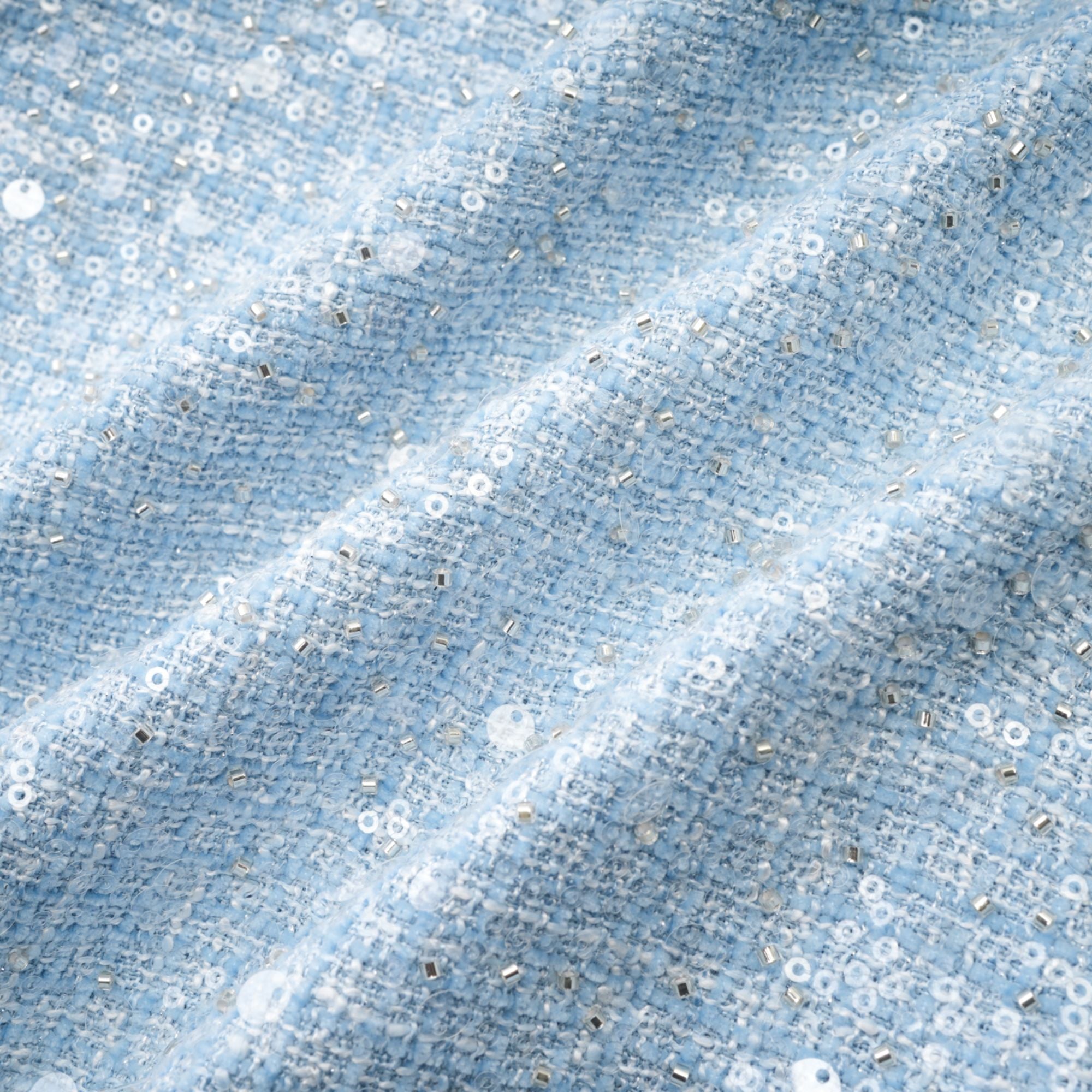 Baby Blue Tweed Mini Dress with Cut-Outs for Women - Nadia
