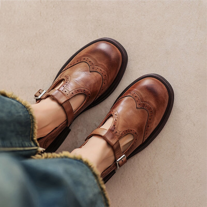 Women's T-Strap Mary Jane Wingtip Shoes