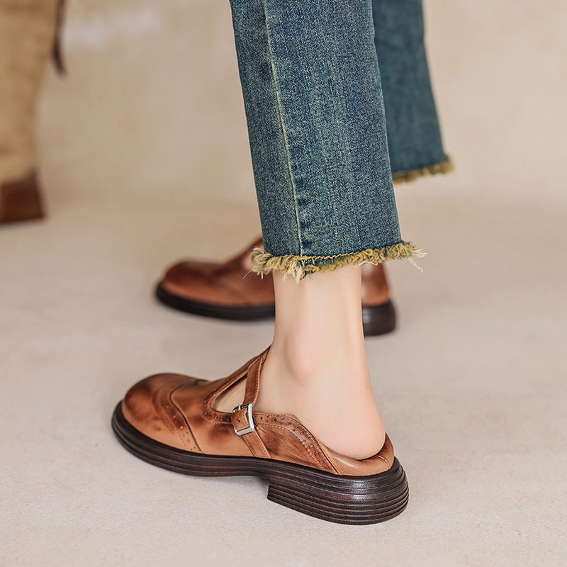 Women's T-Strap Mary Jane Wingtip Shoes
