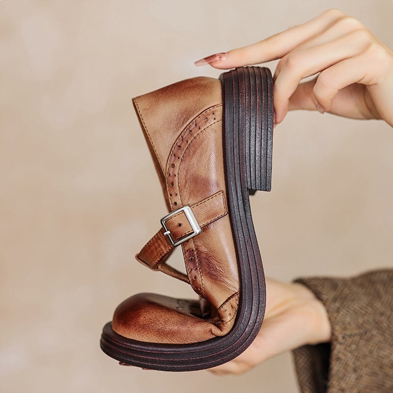 Women's T-Strap Mary Jane Wingtip Shoes