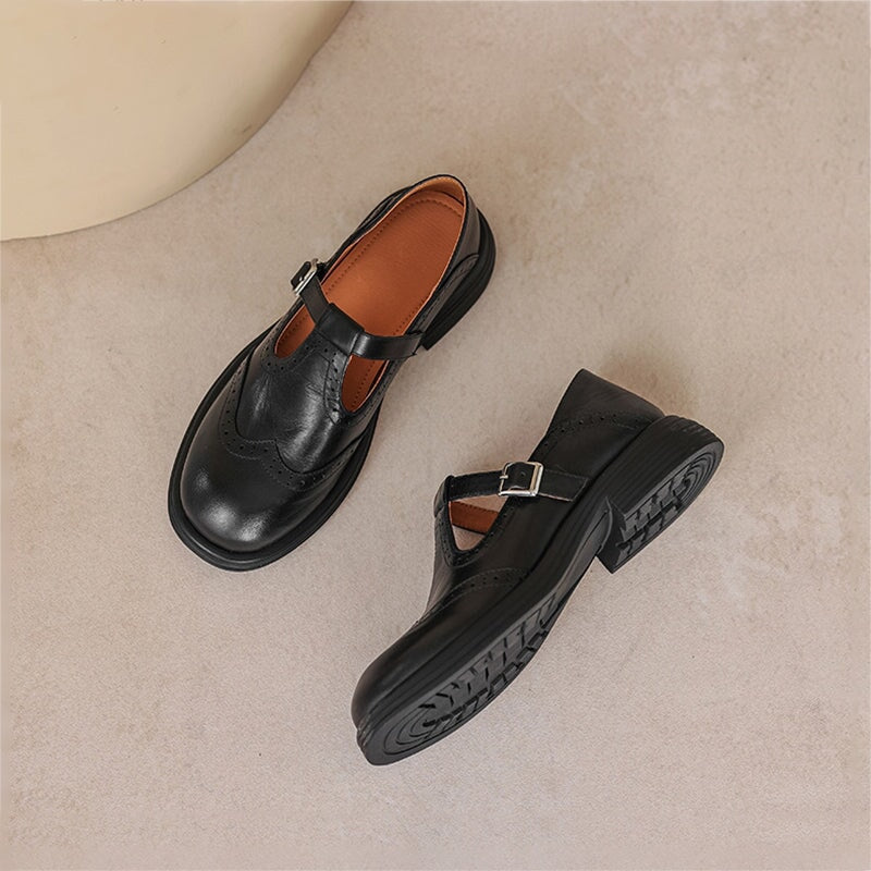 Women's T-Strap Mary Jane Wingtip Shoes