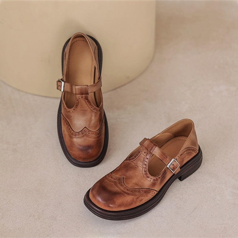 Women's T-Strap Mary Jane Wingtip Shoes