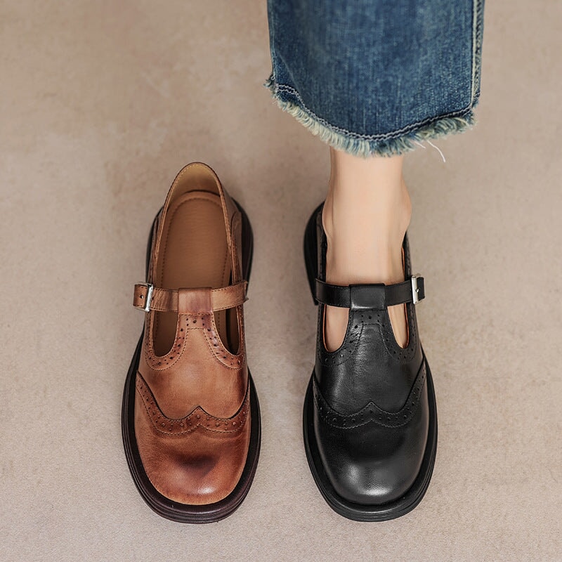 Women's T-Strap Mary Jane Wingtip Shoes
