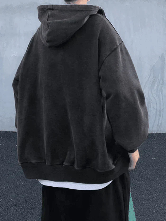 Dark Vintage Oversized Wash Zip Up Hoodie Men