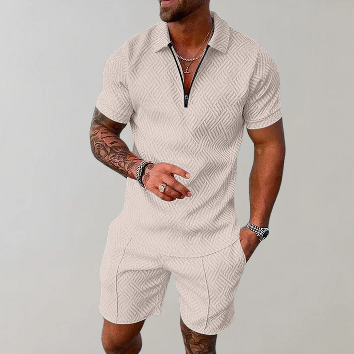 Men's Casual Quarter-Zip Polo and Shorts Set | Two-Piece