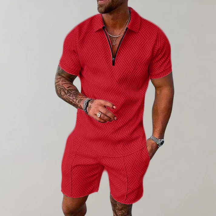 Men's Casual Quarter-Zip Polo and Shorts Set | Two-Piece