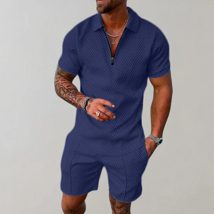 Men's Casual Quarter-Zip Polo and Shorts Set | Two-Piece