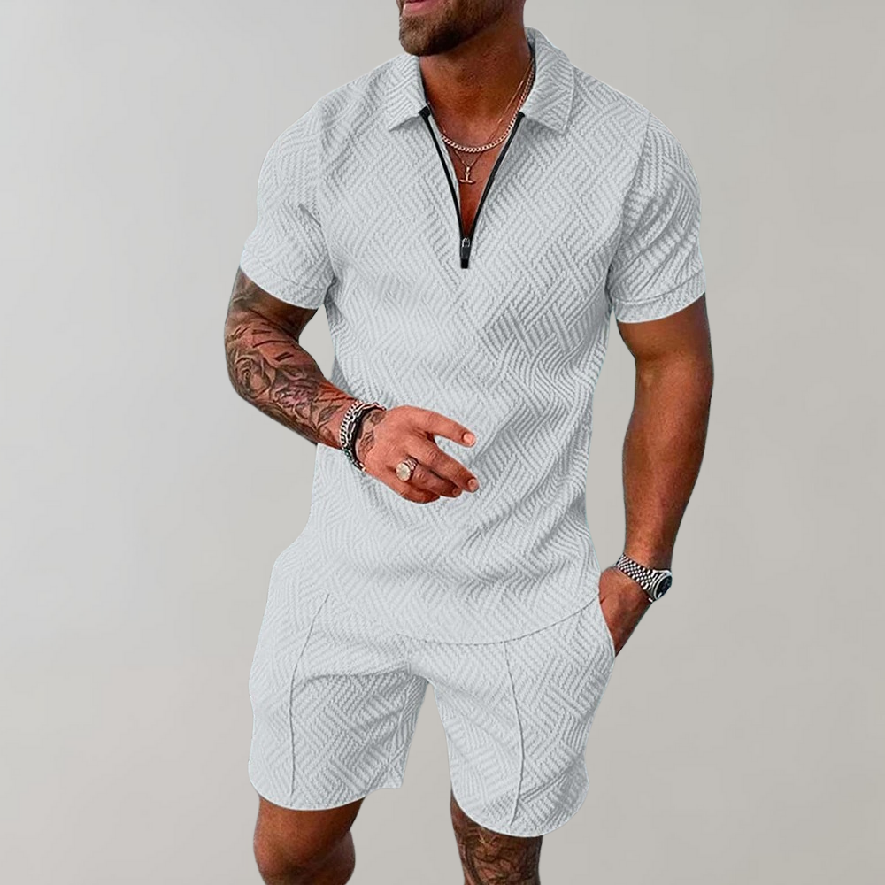Men's Casual Quarter-Zip Polo and Shorts Set | Two-Piece