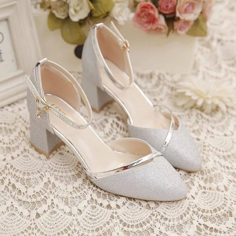 Women's Sparkly Evening Sandals with Ankle Strap | Pointed Toe