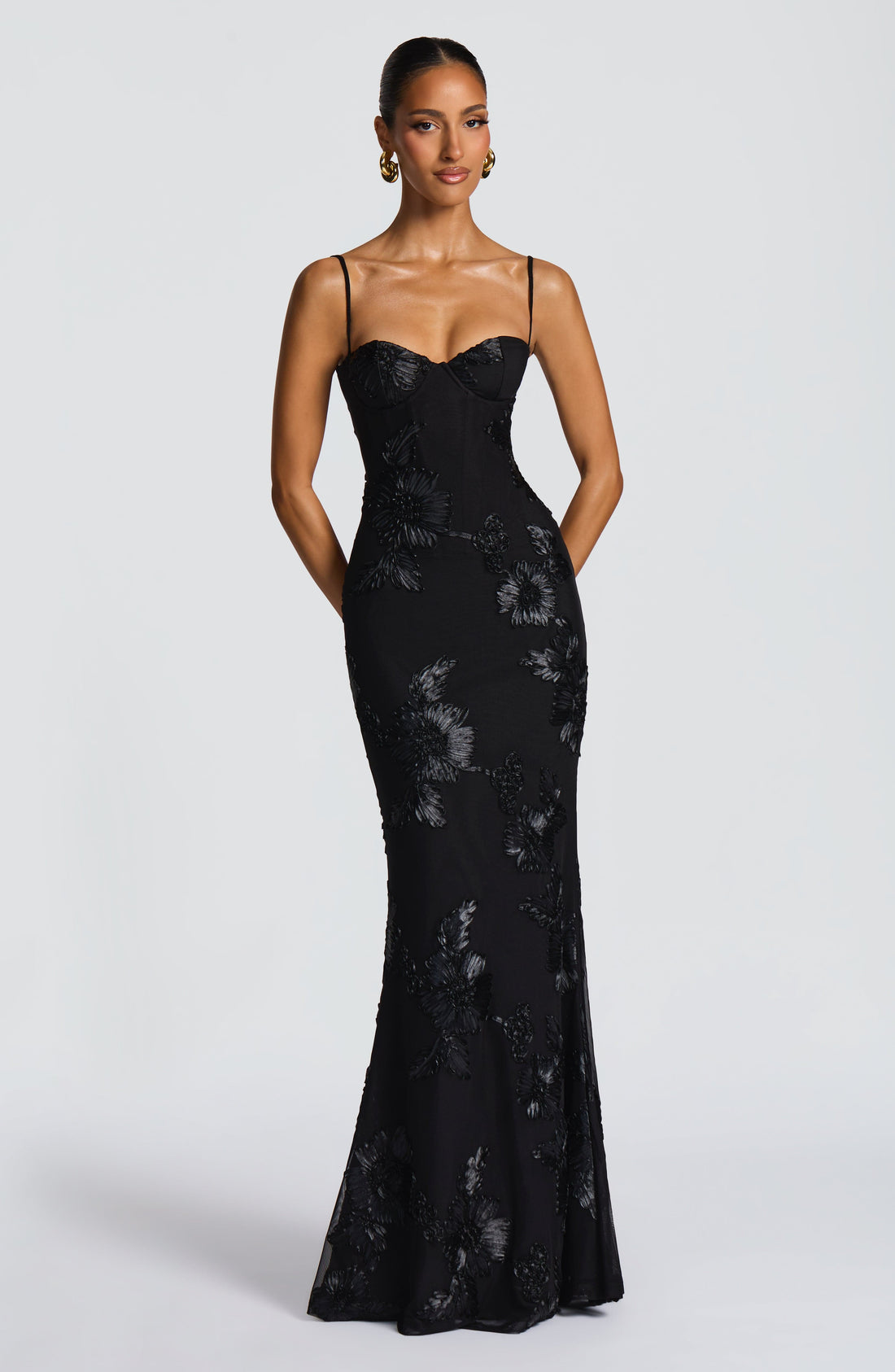 Black Floral Maxi Dress with Spaghetti Straps for Women - Romina