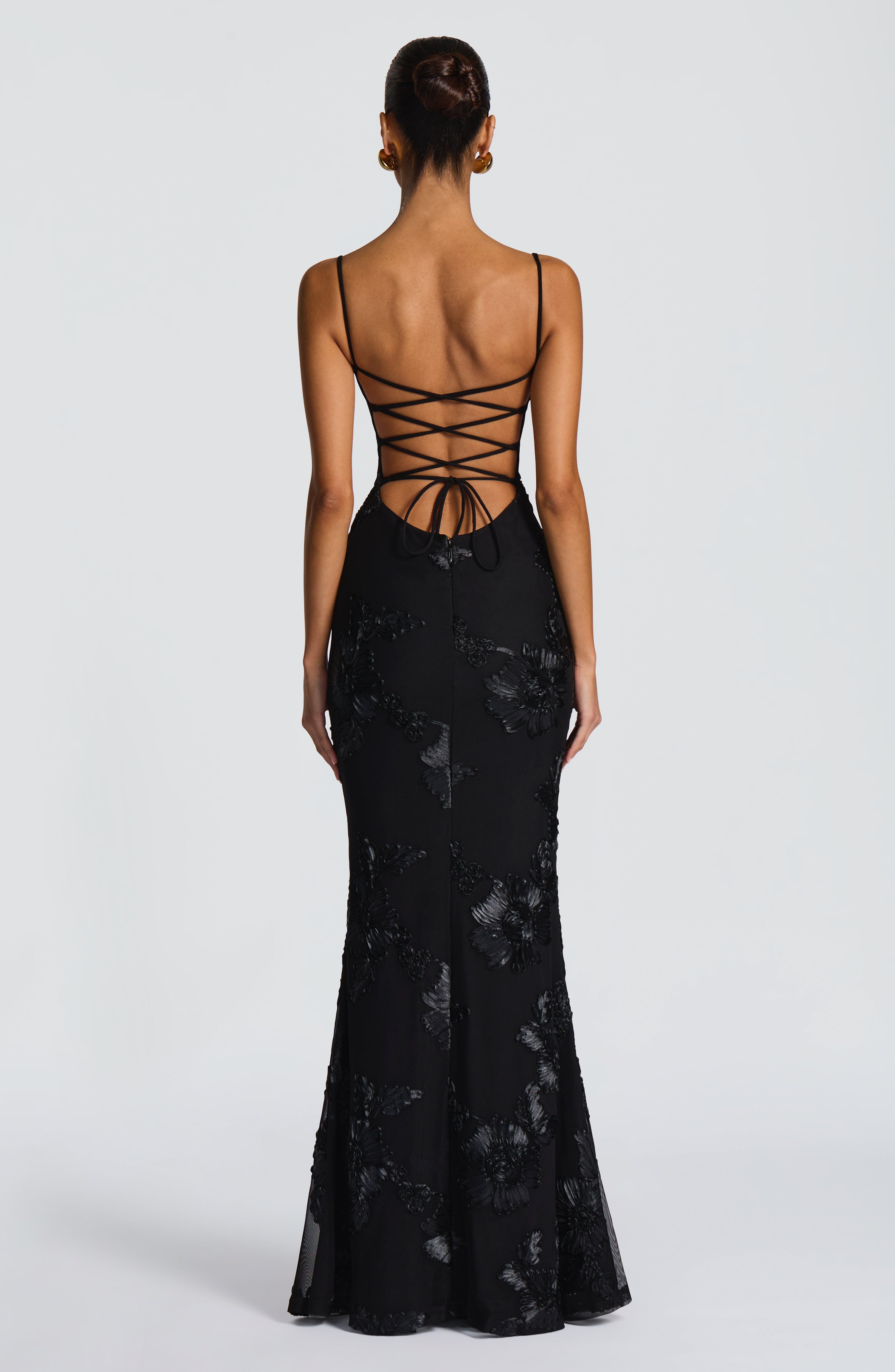 Black Floral Maxi Dress with Spaghetti Straps for Women - Romina