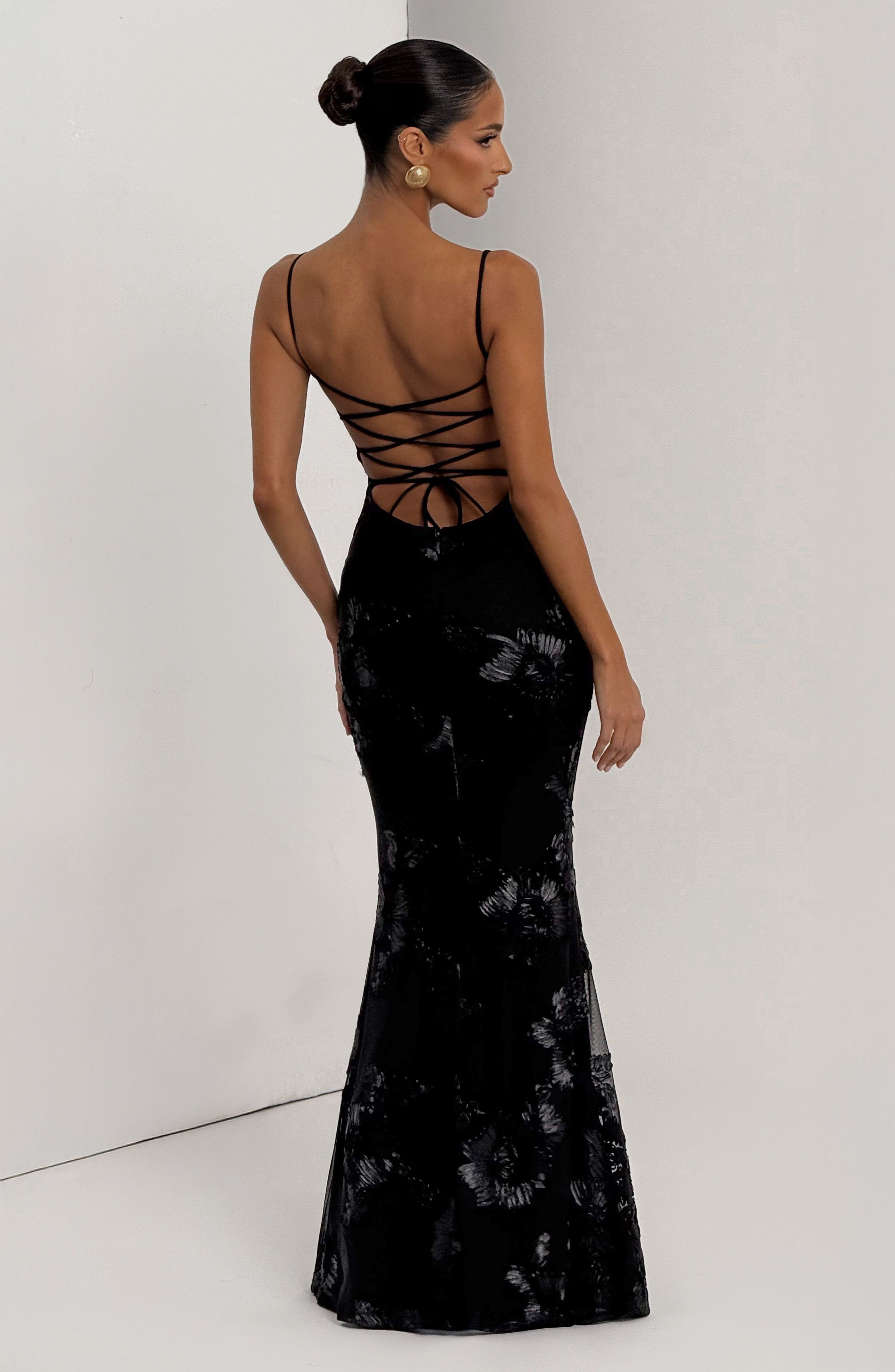 Black Floral Maxi Dress with Spaghetti Straps for Women - Romina