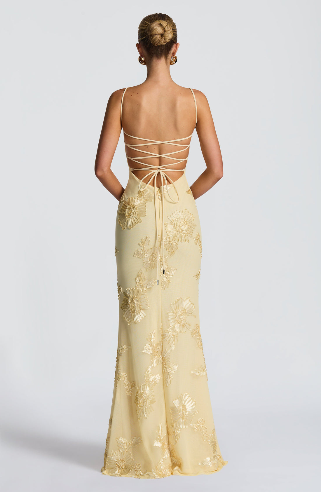 Yellow Floral Maxi Dress with Spaghetti Straps for Women - Gigliola