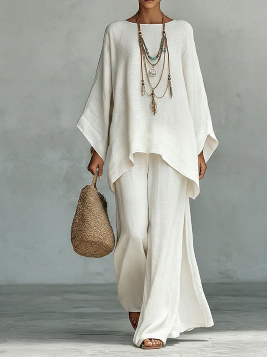 Women's Loose Batwing Sleeve Top and Wide-Leg Pants Set | Two-Piece Set