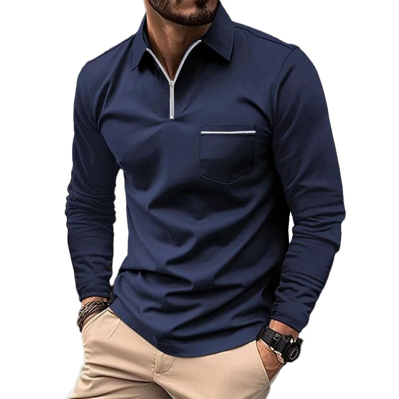 Men's Long Sleeve Polo Shirt with Zipper