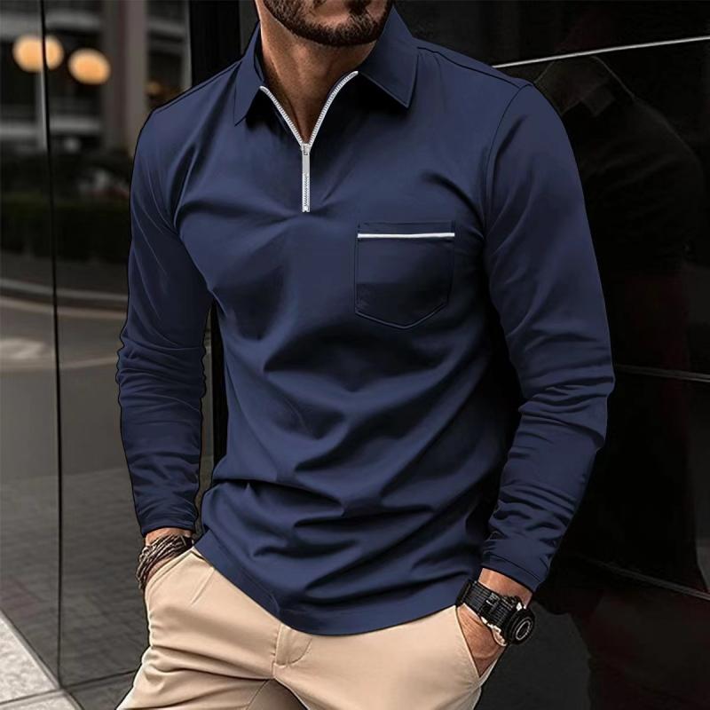 Men's Long Sleeve Polo Shirt with Zipper