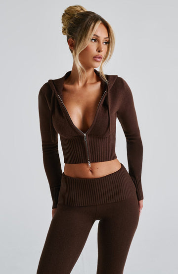María Paula Knit Hoodie - Chocolate