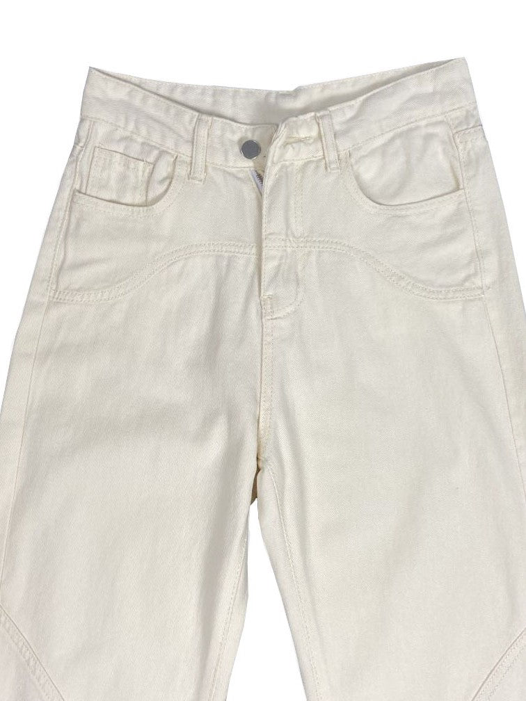 White Vintage Straight Leg Baggy Jeans with Splice Detail