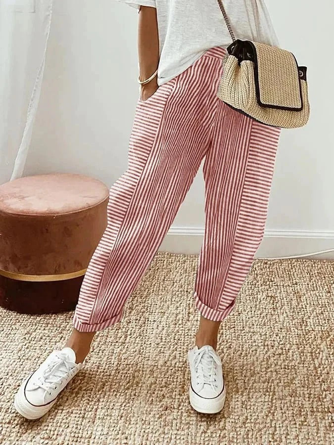Women's High Waisted Striped Casual Pants | Wide Leg