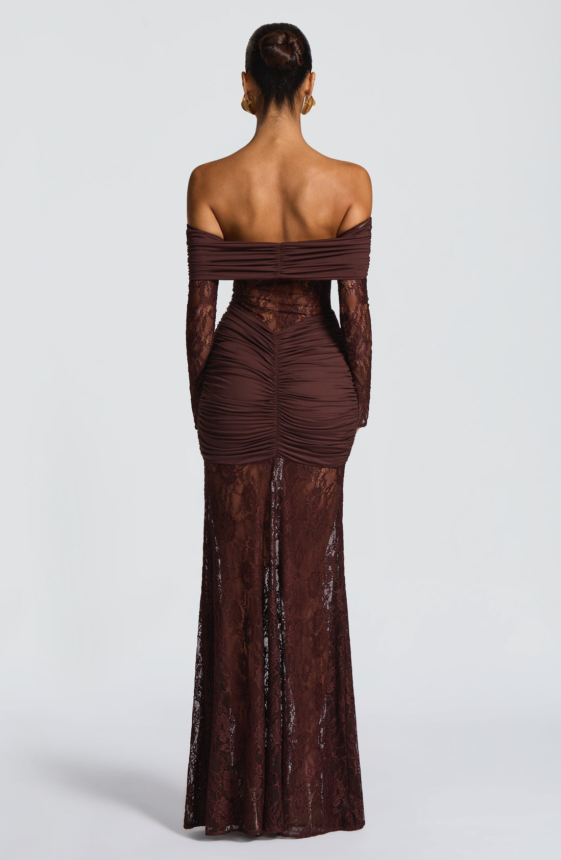 Brown Lace Maxi Dress with Off Shoulder for Women - Antonella