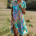 Women’s Boho Floral Print Shirt Dress | Short Sleeve