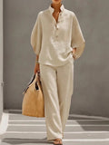 Women's High Collar Blouse and Wide-Leg Pants Set | Two-Piece