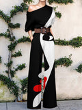 Women's Abstract and Floral Print One-Shoulder Jumpsuit | Wide-Leg