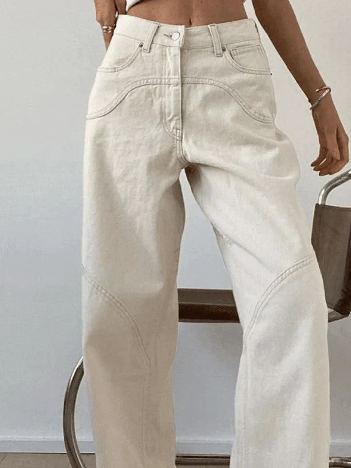 White Vintage Straight Leg Baggy Jeans with Splice Detail
