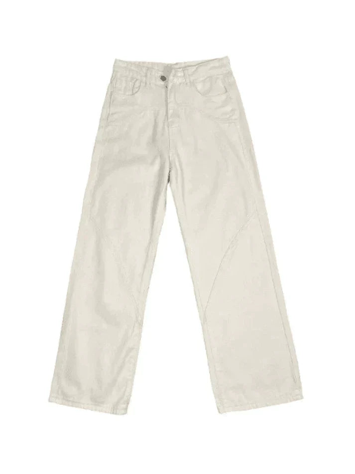 White Vintage Straight Leg Baggy Jeans with Splice Detail